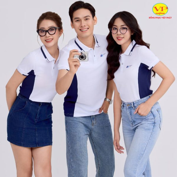 Áo polo trắng phối xanh đen