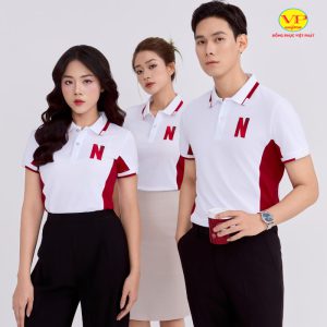 Áo polo trắng phối đỏ đô